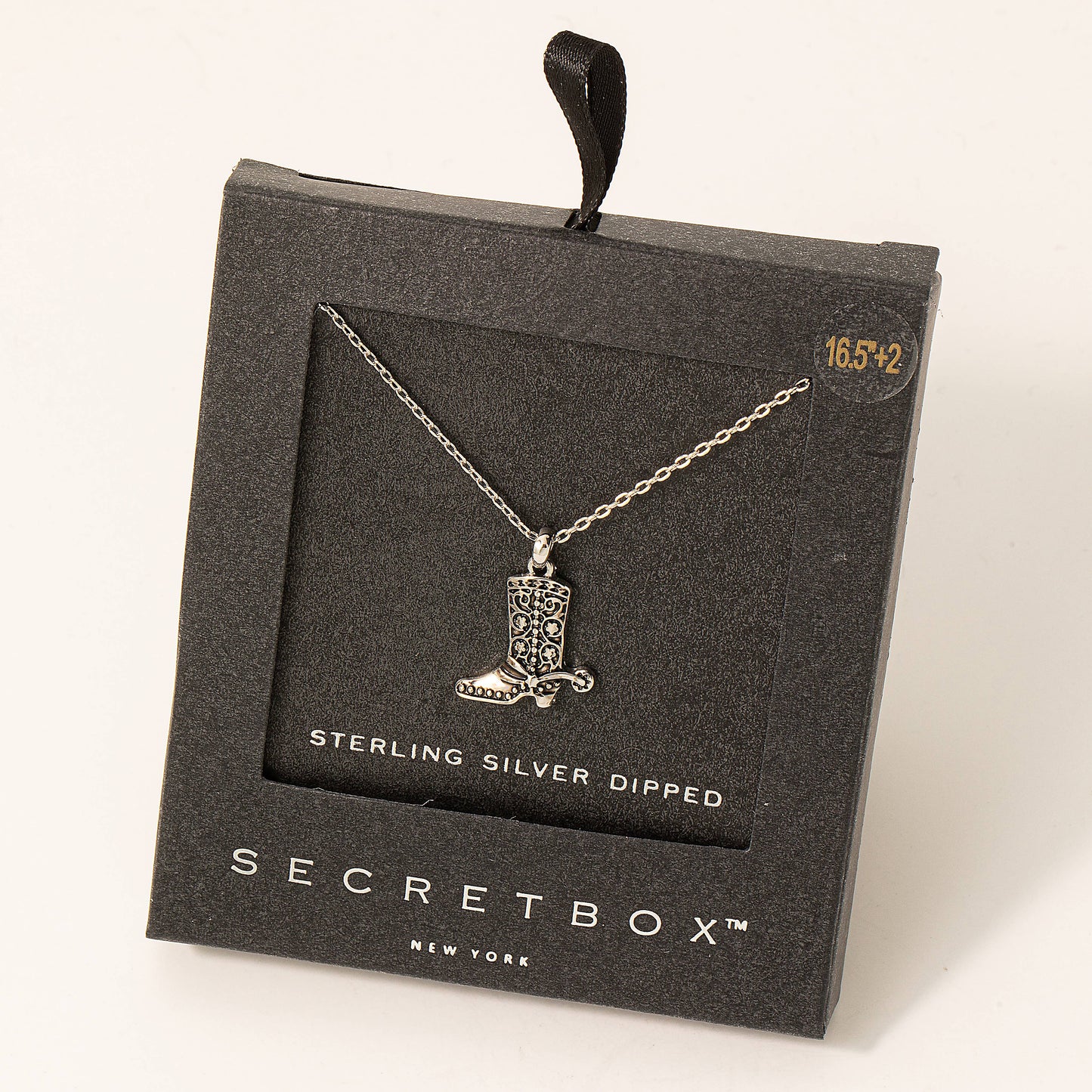 Secret Box Cowboy Boot Pendant Necklace: GD