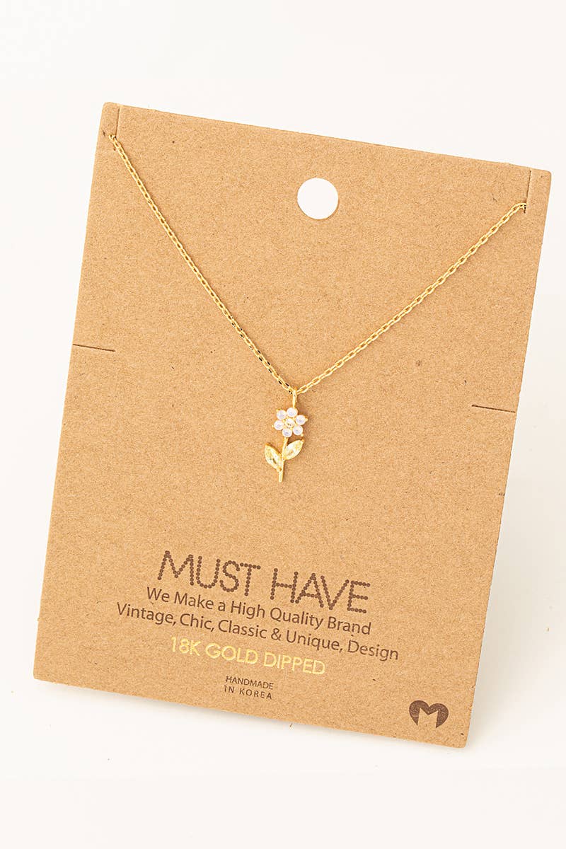 Rhinestone Flower Charm Necklace