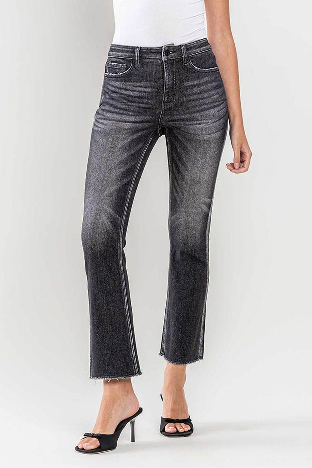 High Rise Raw Hem Kick Flare Black
