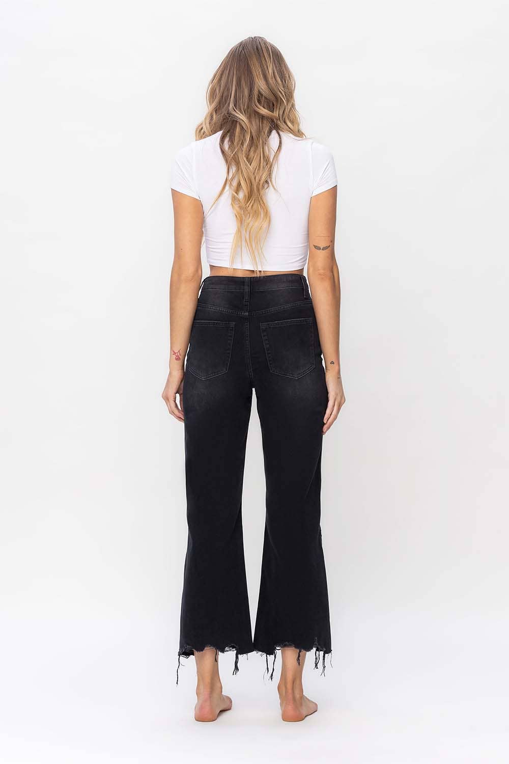 90S VINTAGE HIGH RISE CROP FLARE: BLACK