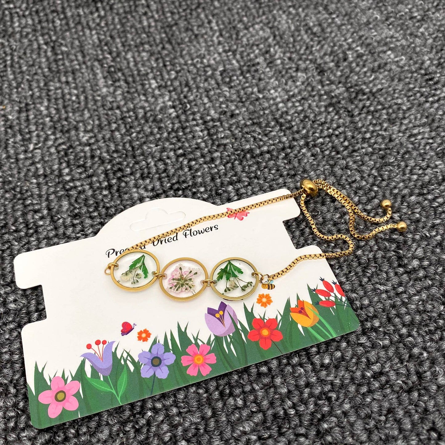 Floral Round Charm 18K Gold Plated Ajustable Bracelet