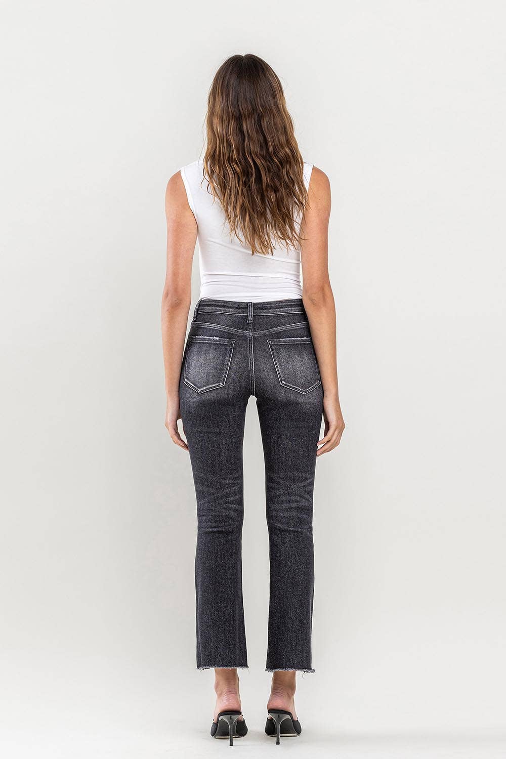 High Rise Raw Hem Kick Flare Black