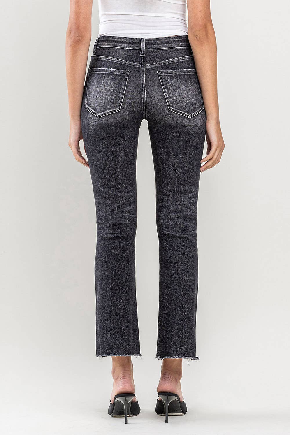High Rise Raw Hem Kick Flare Black