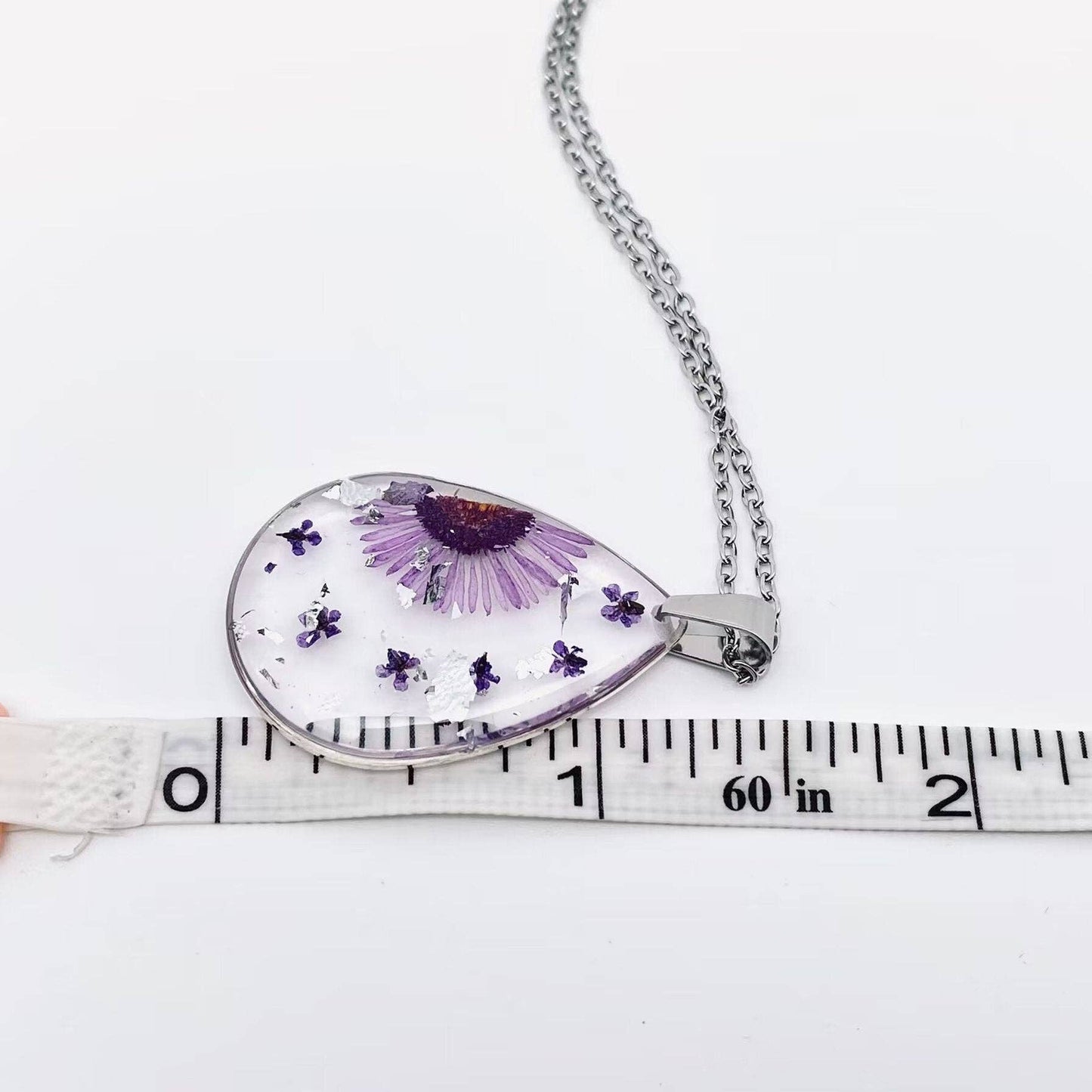 Purple Chrysanthemum Dried Flower Pendant Necklace