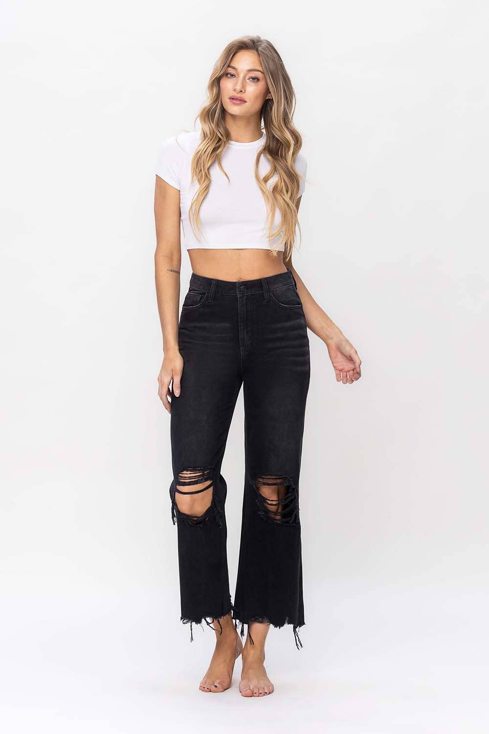 90S VINTAGE HIGH RISE CROP FLARE: BLACK