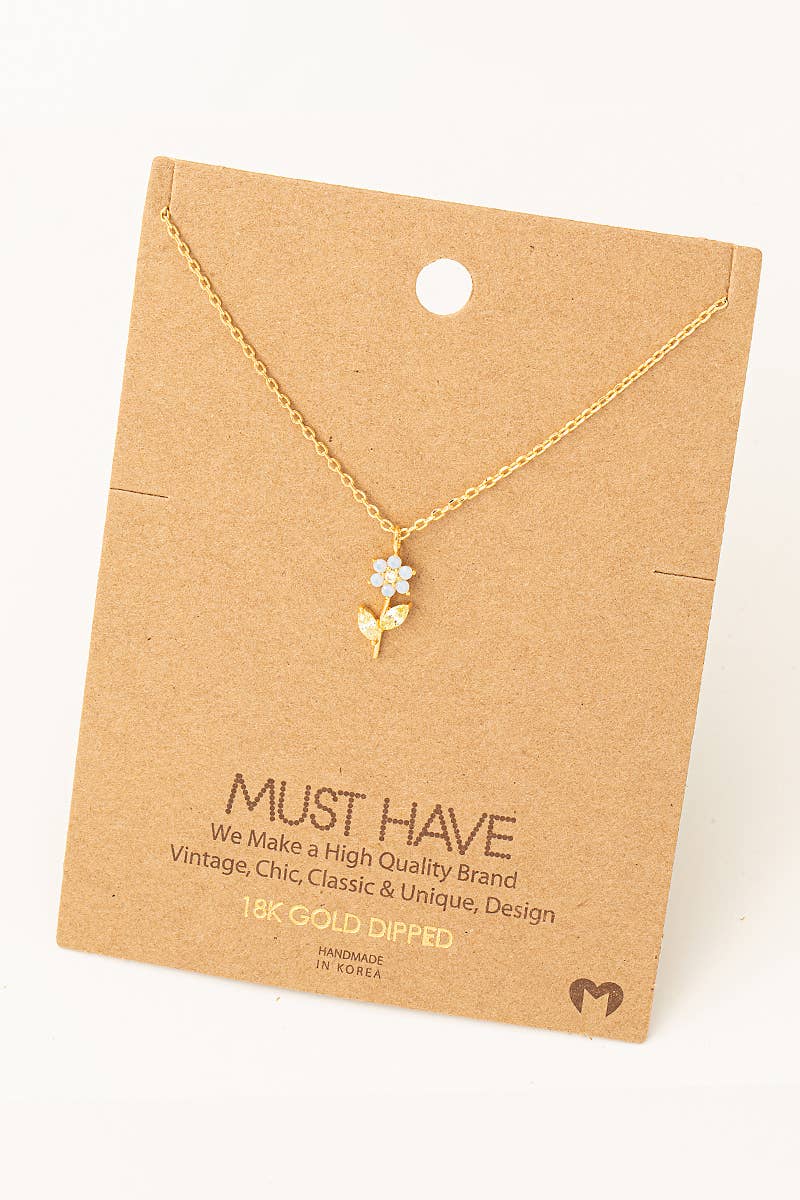Rhinestone Flower Charm Necklace