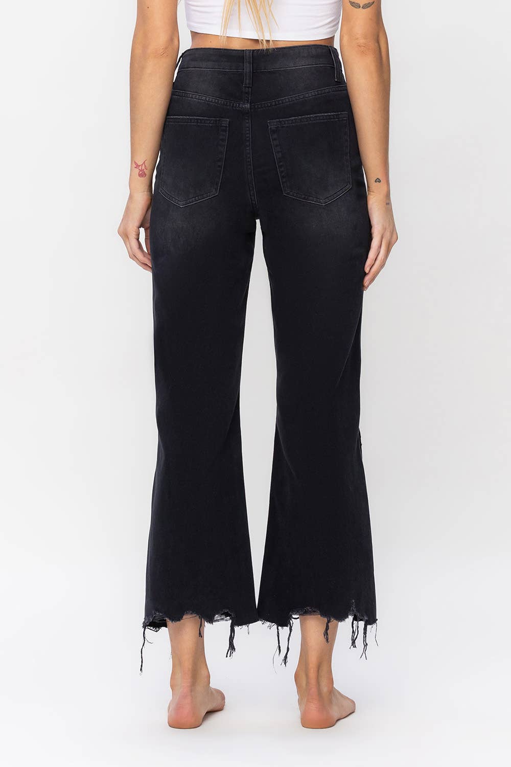 90S VINTAGE HIGH RISE CROP FLARE: BLACK