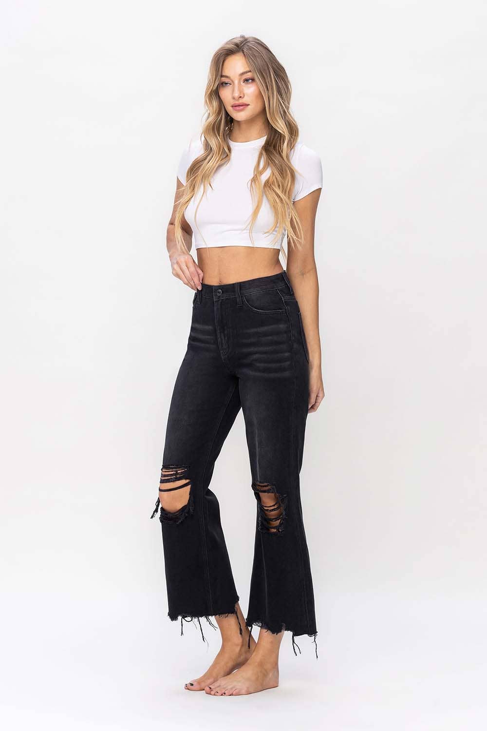 90S VINTAGE HIGH RISE CROP FLARE: BLACK