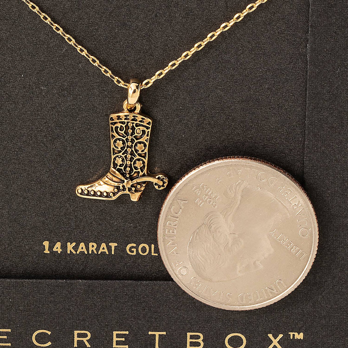 Secret Box Cowboy Boot Pendant Necklace: GD