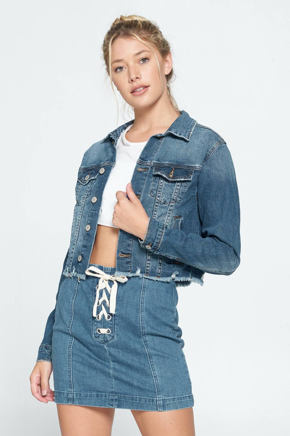 Raw Hem Crop Denim Jacket