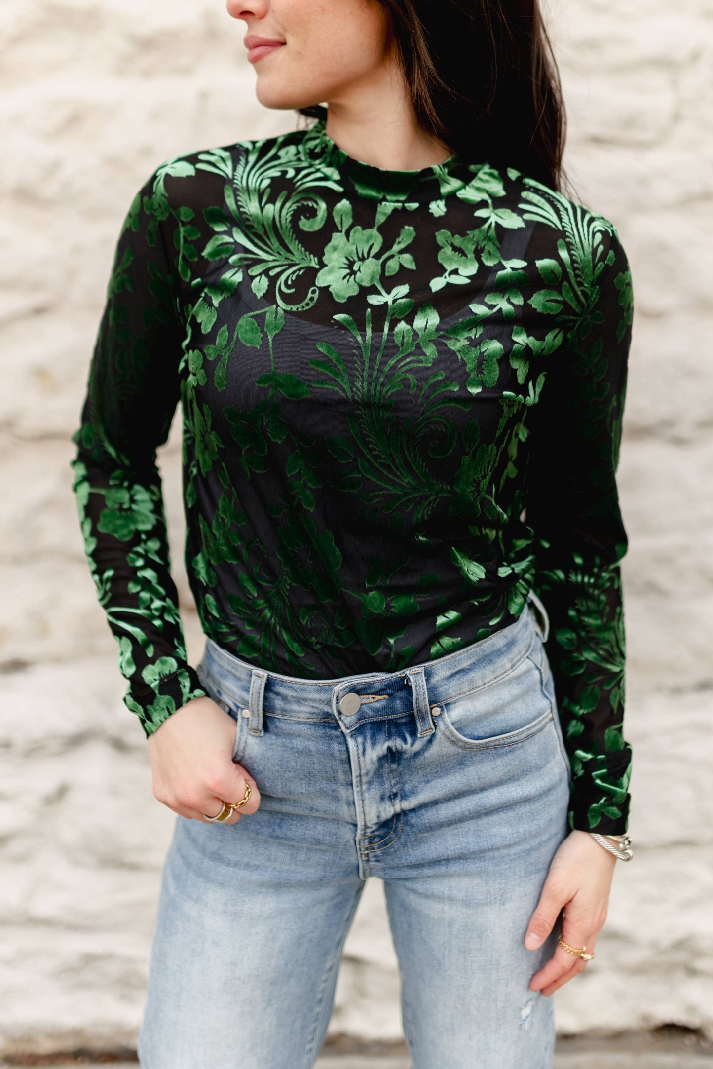 Velvet Floral Mesh Top