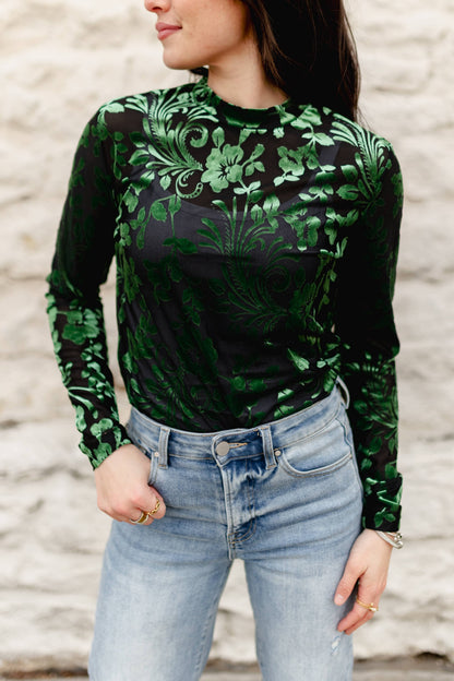 Velvet Floral Mesh Top
