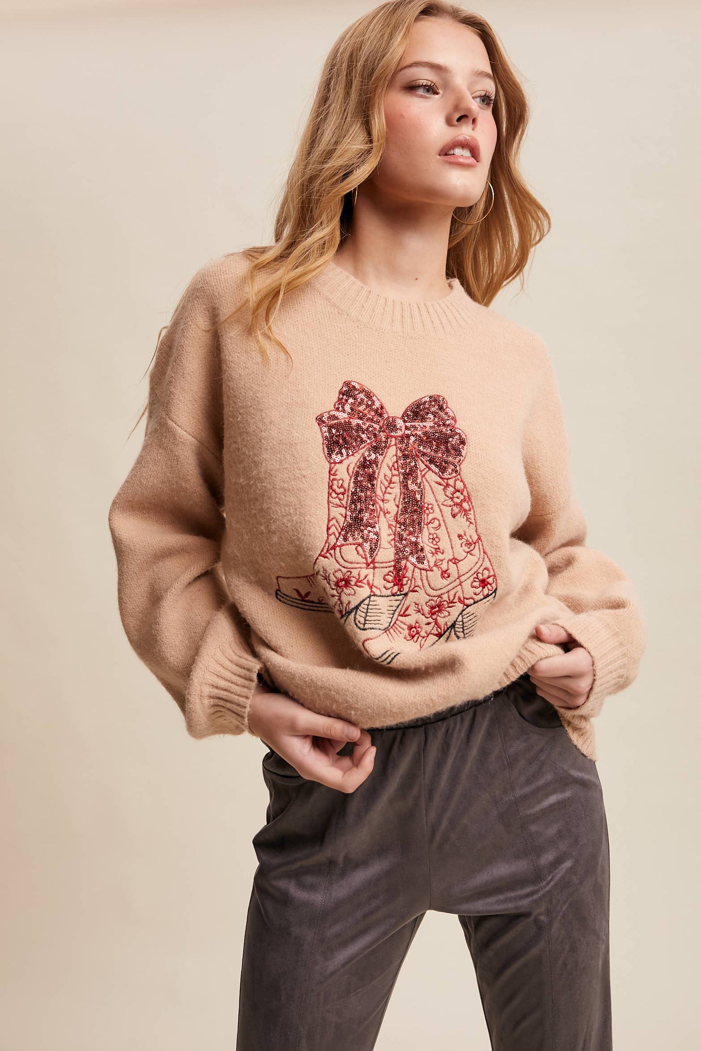 Sequin Cowboy Boot Sweater