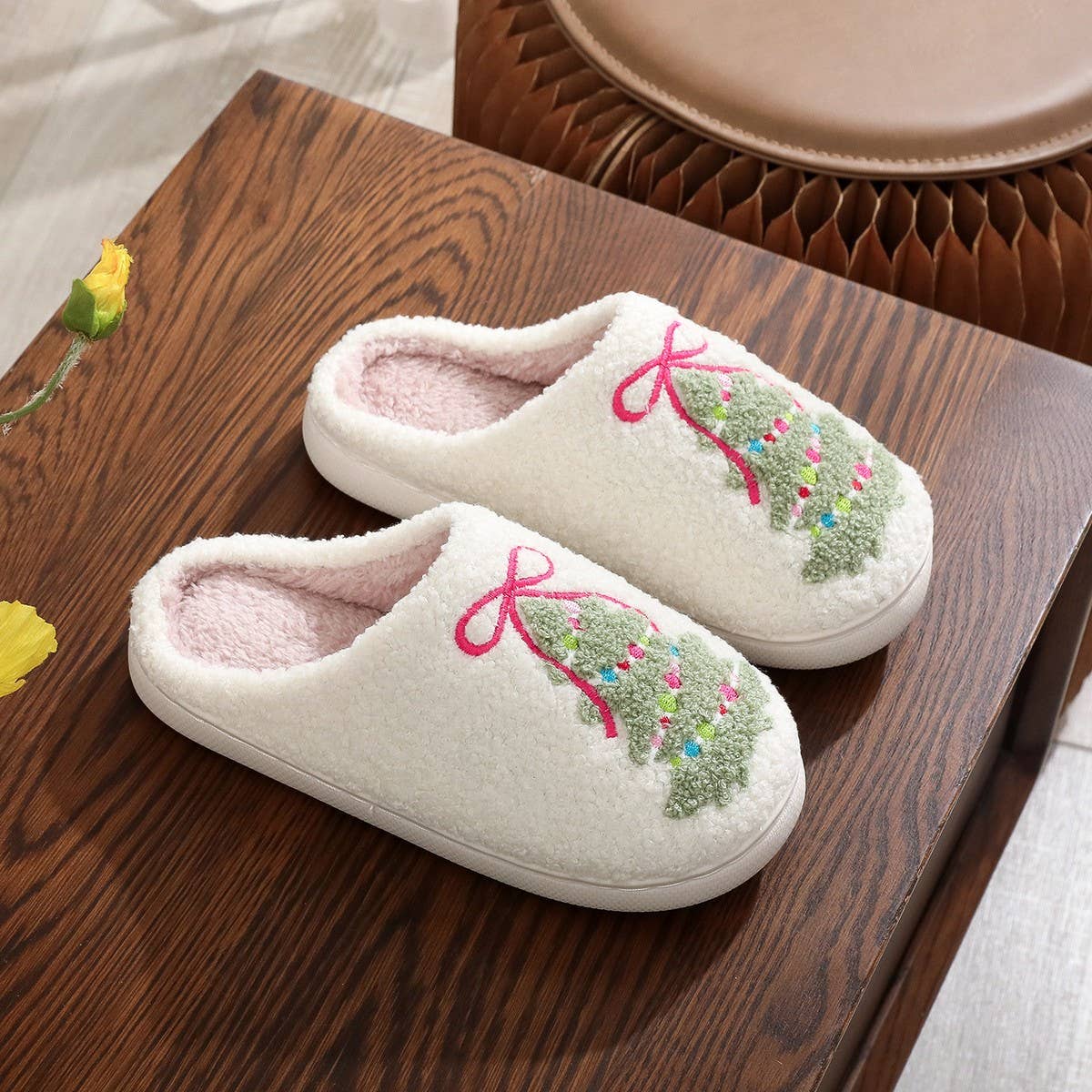 Christmas Tree Bow Slippers