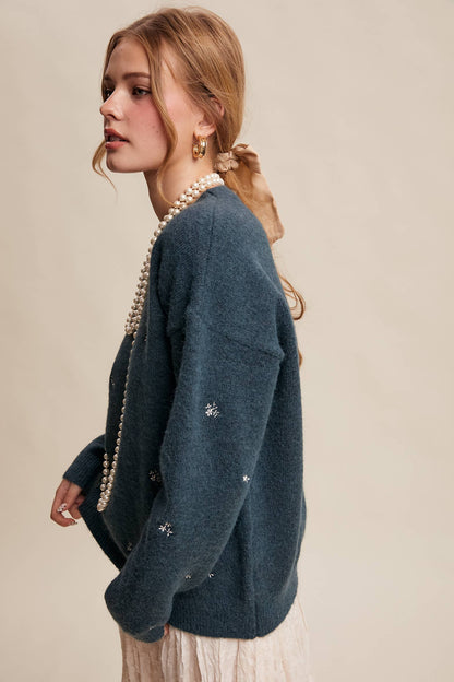 Embroidered Dot Knit Sweater