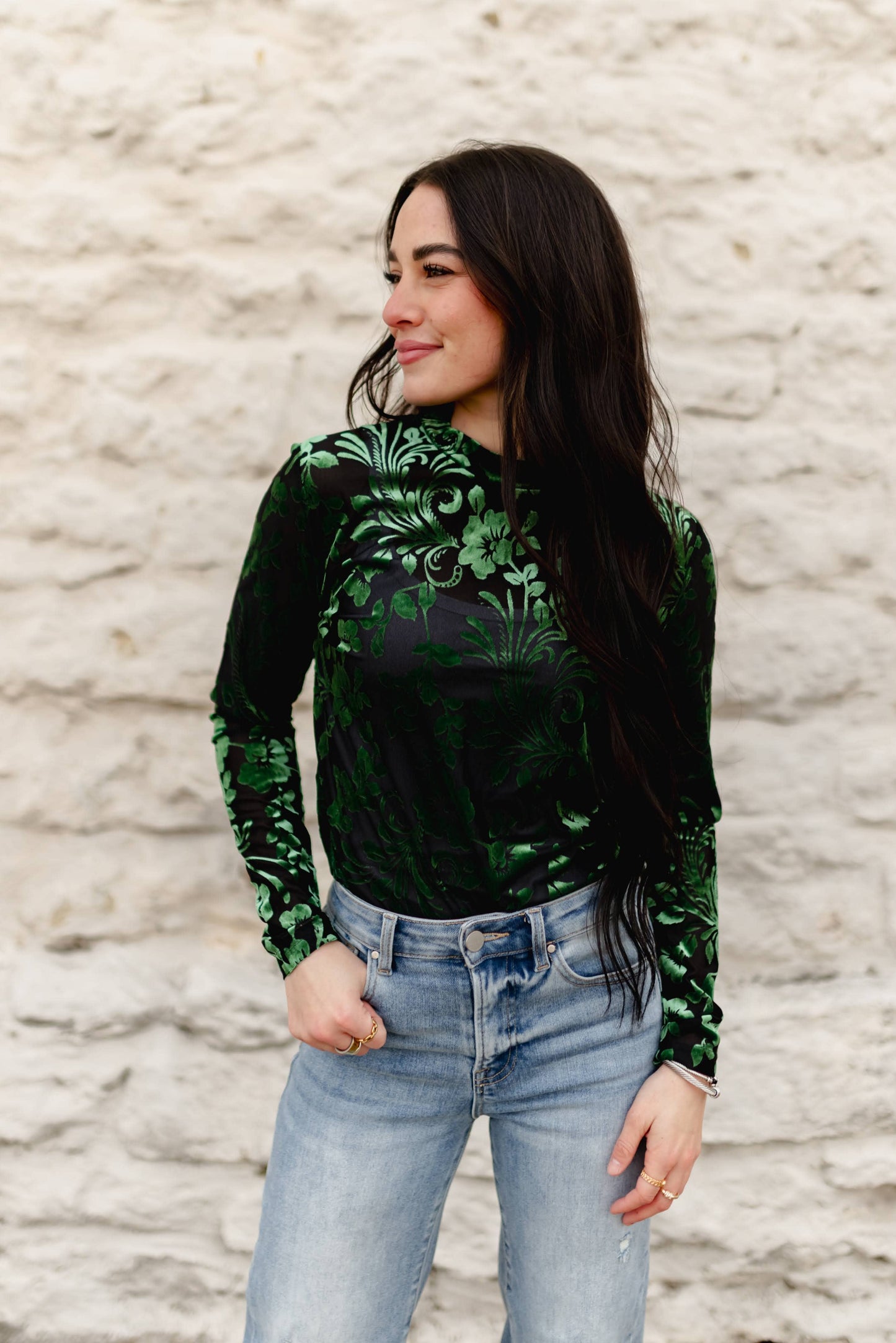 Velvet Floral Mesh Top