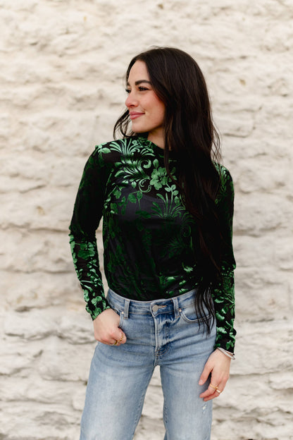 Velvet Floral Mesh Top