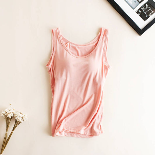 Essential Basic Soft Modal tank top w built in bra: Pink / S