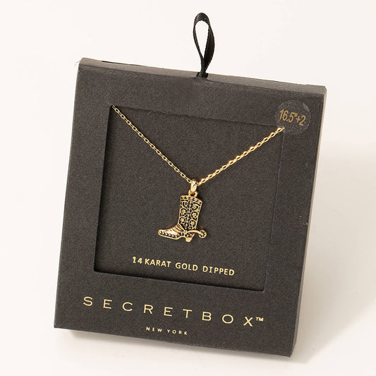 Secret Box Cowboy Boot Pendant Necklace: GD