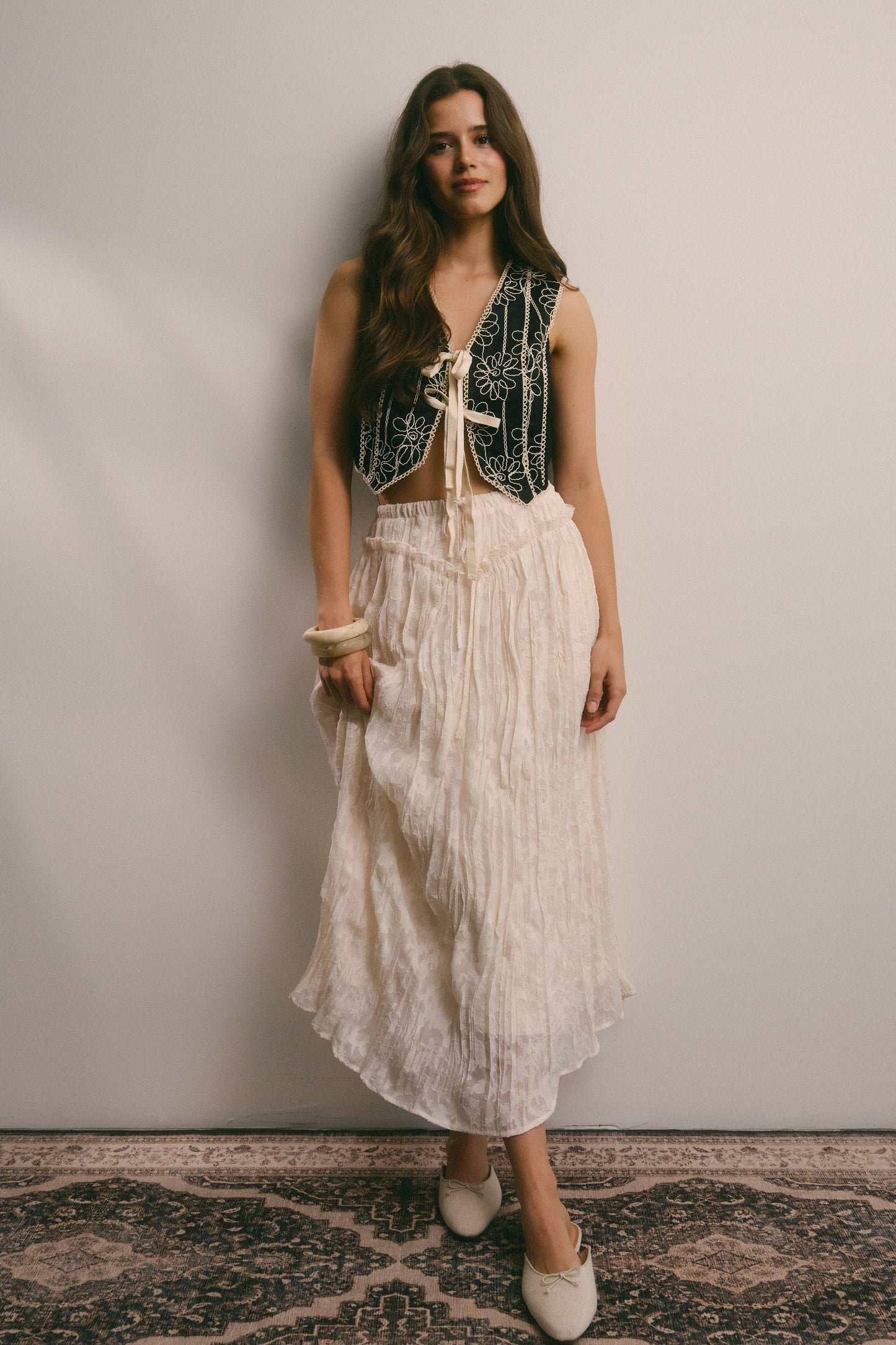 Embroidered Tie-Front Boho Vest
