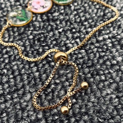 Floral Round Charm 18K Gold Plated Ajustable Bracelet