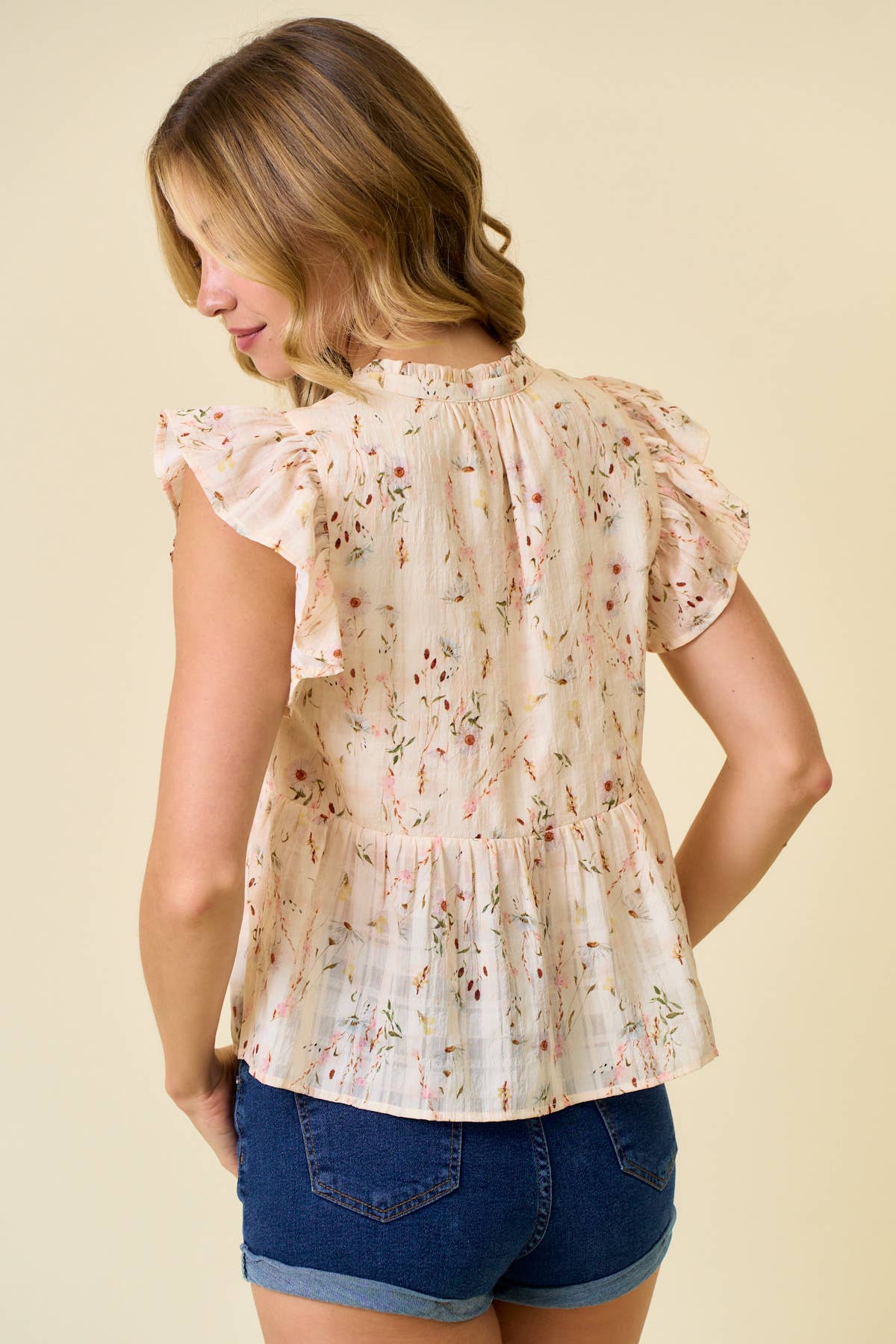 FLORAL PRINTED RUFFLE SLEEVE TOP