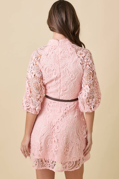 Blush Button Down Mini Lace Dress