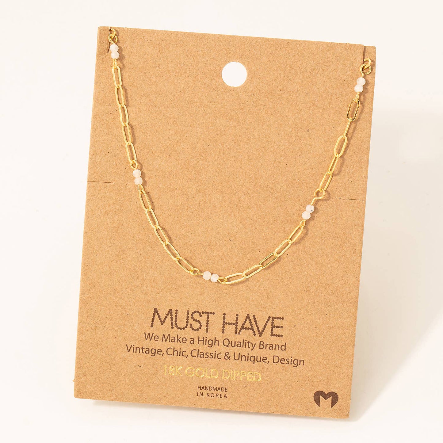 Dainty Chain Link Bead Station Necklace: TQ