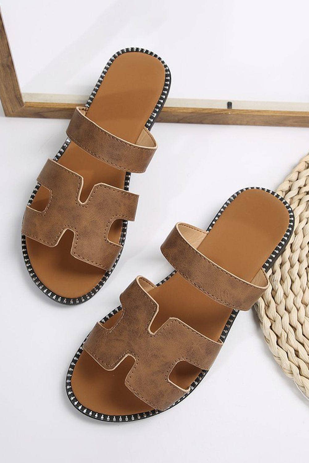 Leather Flat Slide Sandals