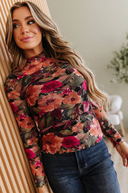 Floral Print Mesh Top