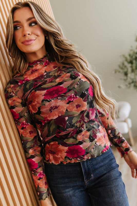 Floral Print Mesh Top