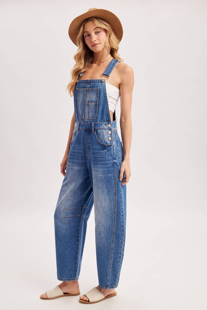 DENIM BARREL OVERALLS