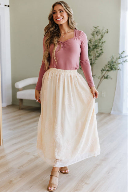 Oatmeal Mesh Overlay Skirt
