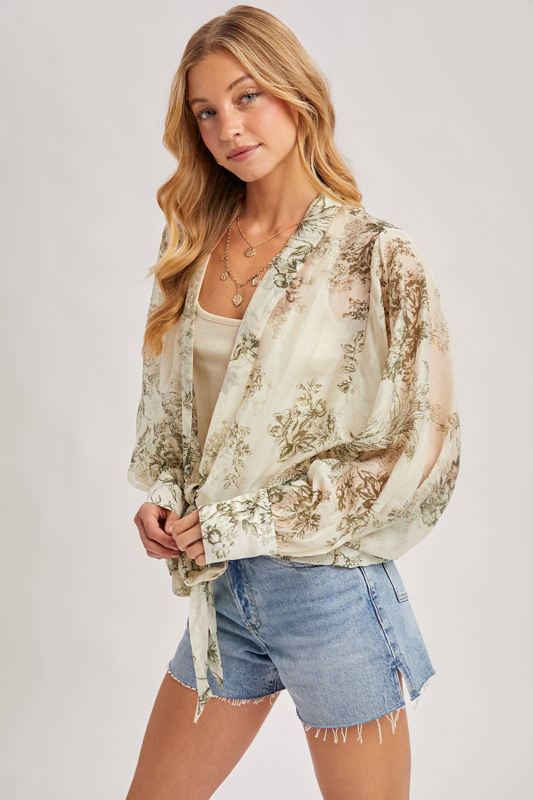 BOTANICAL BALLOON SLEEVE KIMONO