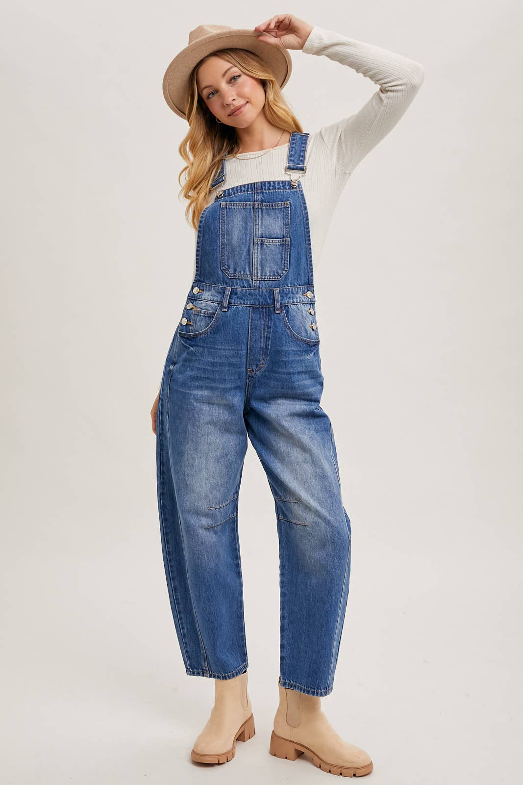 DENIM BARREL OVERALLS
