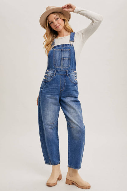 DENIM BARREL OVERALLS