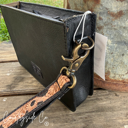 Tooled Leather Handbag & Wristlet