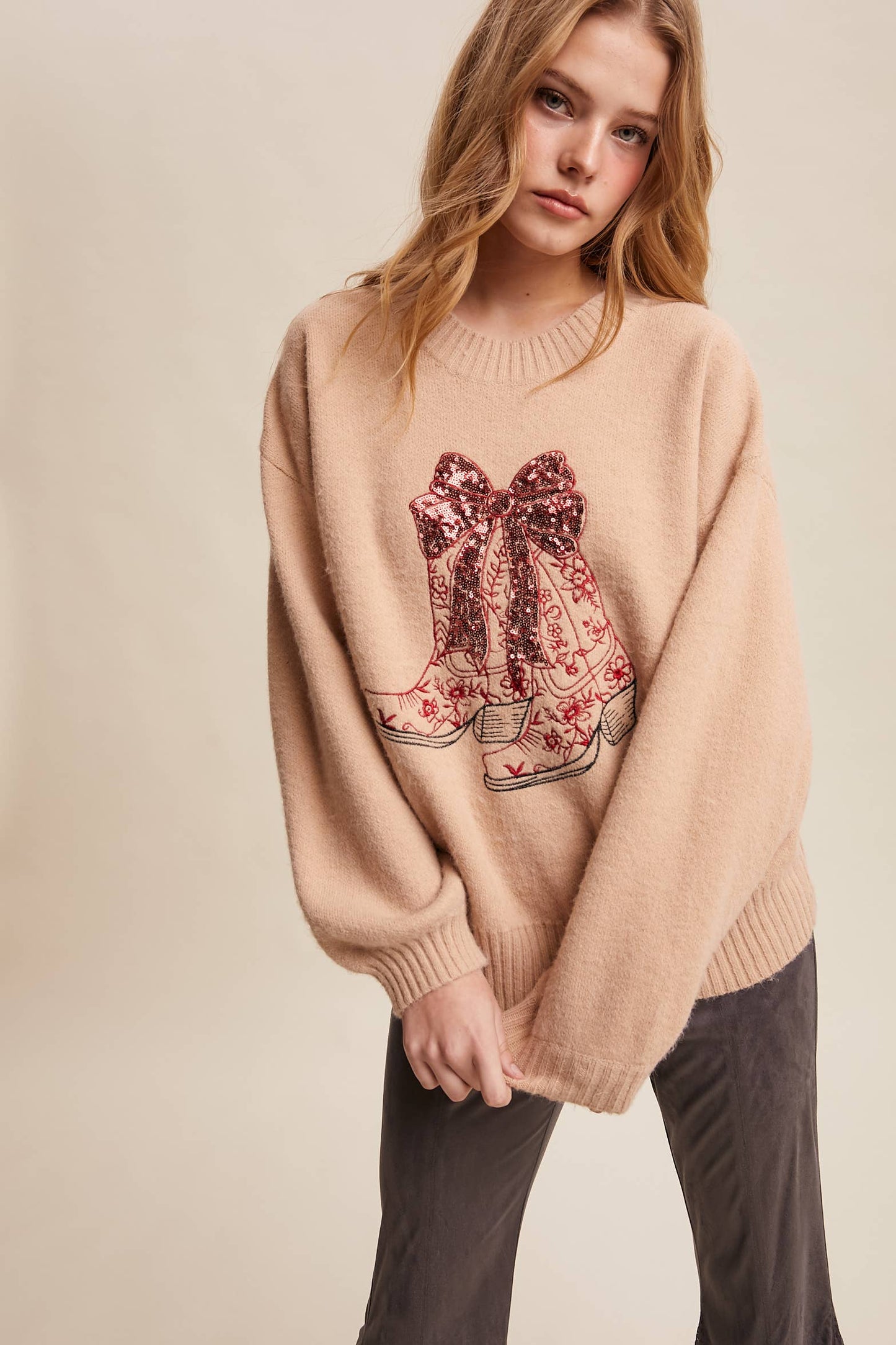 Sequin Cowboy Boot Sweater
