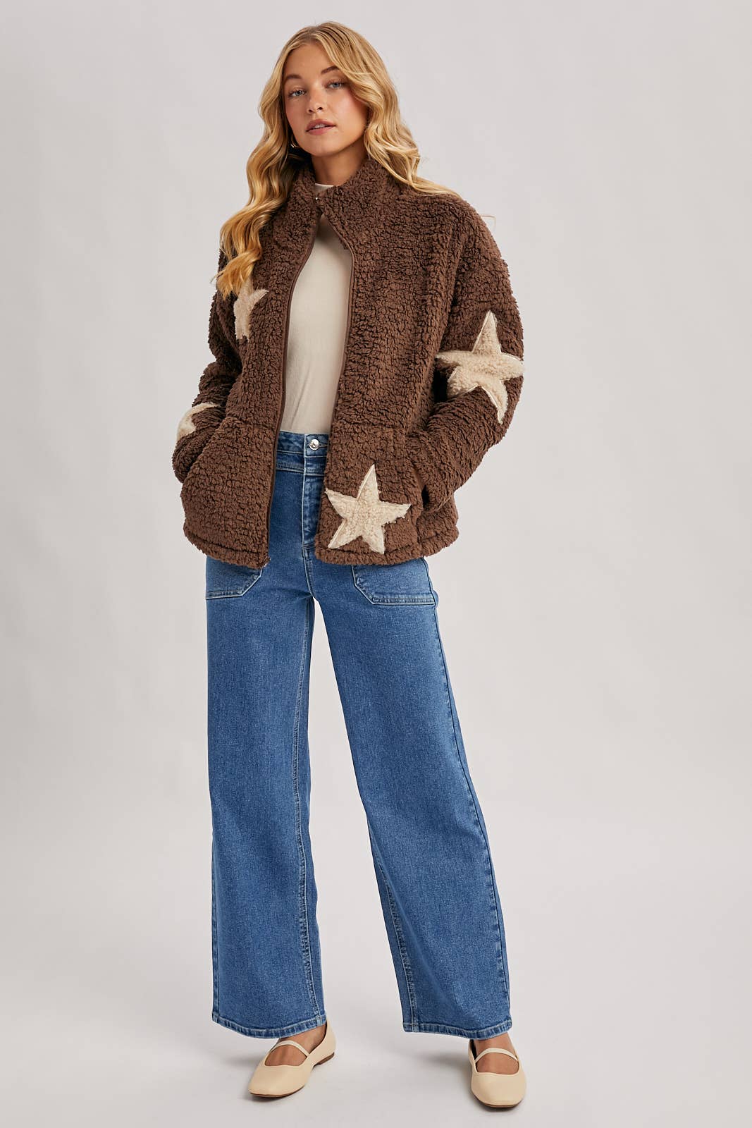 STAR-SHAPED FLEECE TEDDY JACKET