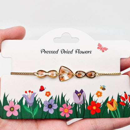 Dried Flowers Floral Geometric Charm Golden Bracelet
