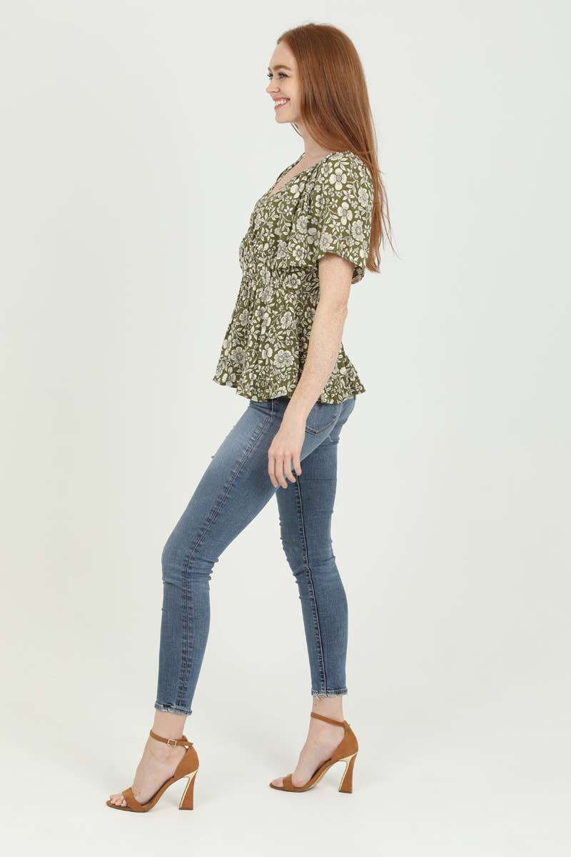 V NECK WIDE SLEEVE BLOUSE: S