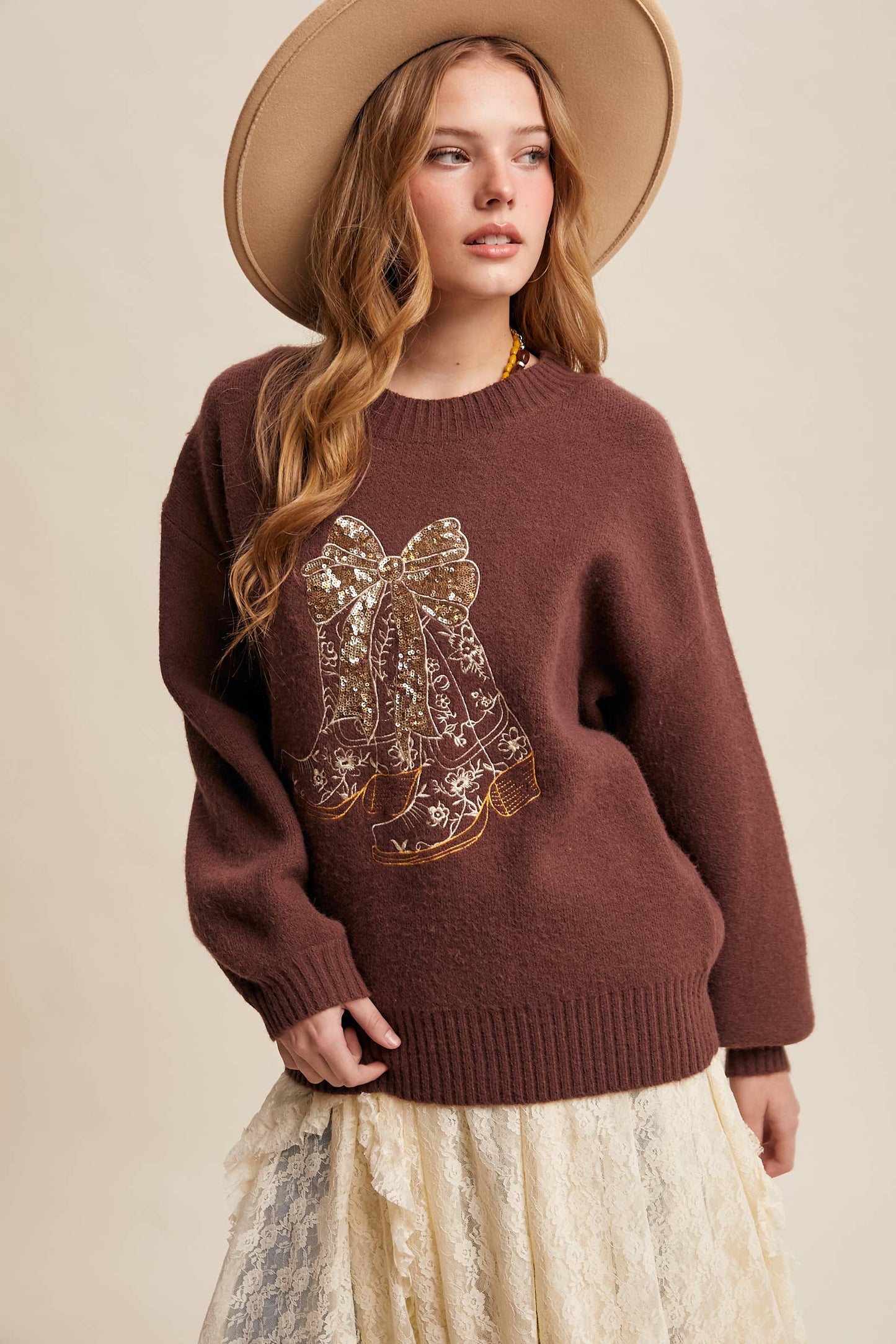 Sequin Cowboy Boot Sweater