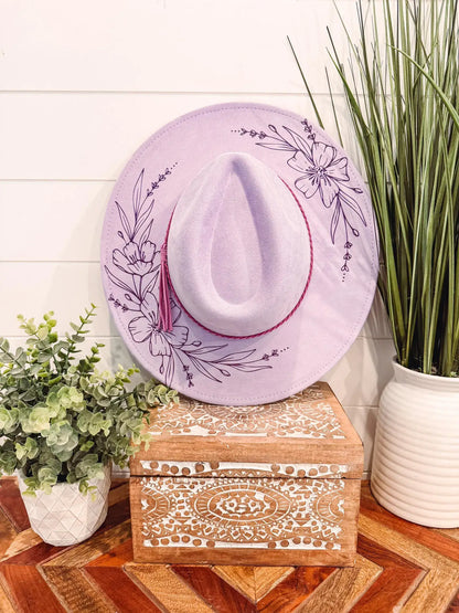 Engraved Lavender Floral Hat