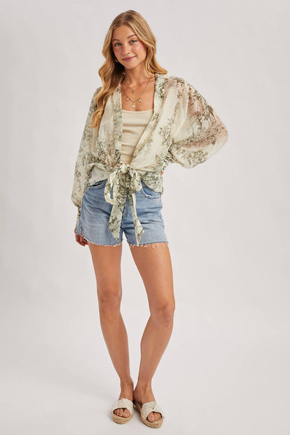BOTANICAL BALLOON SLEEVE KIMONO