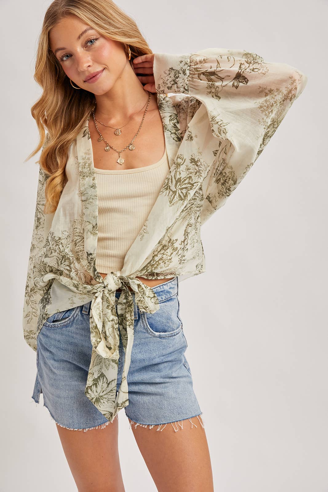 BOTANICAL BALLOON SLEEVE KIMONO