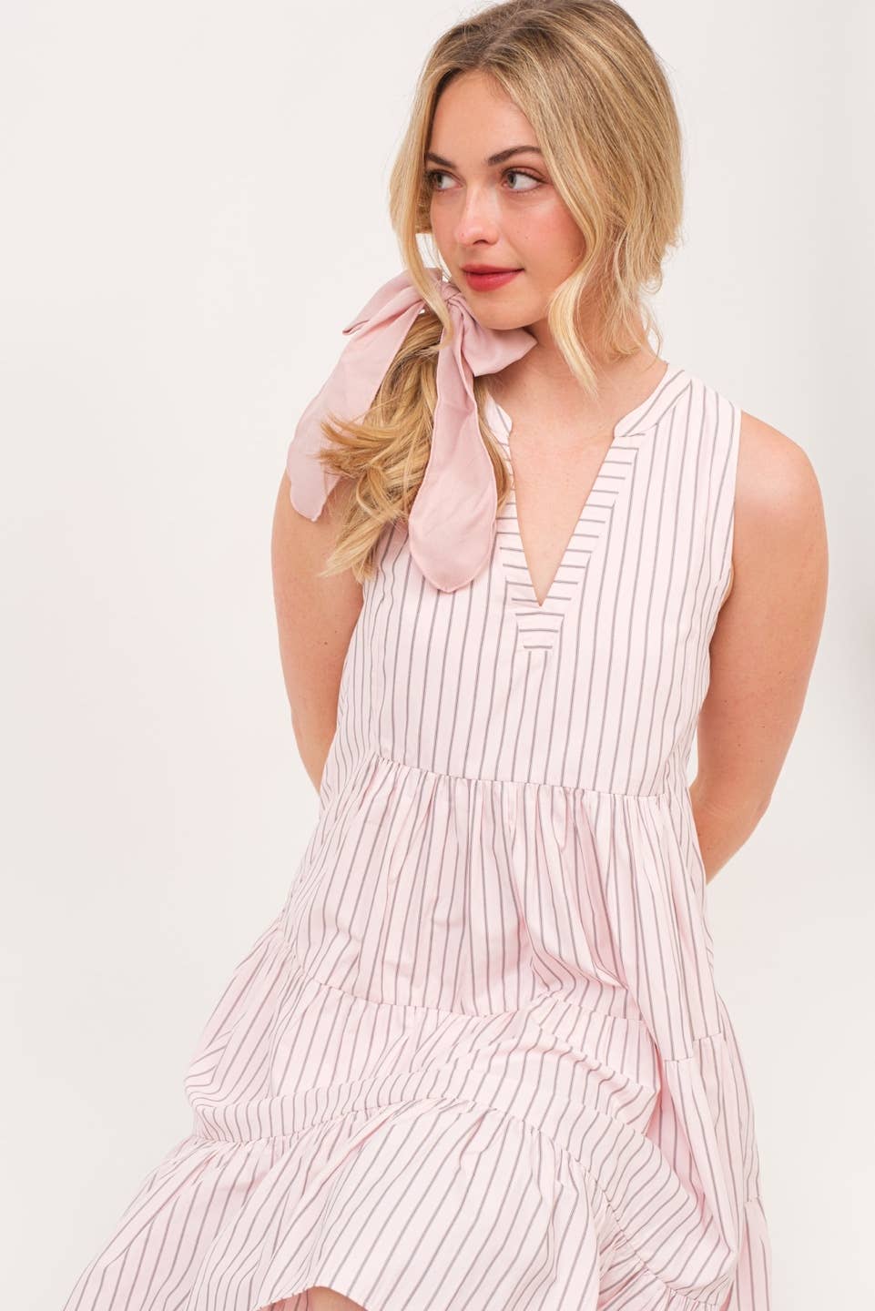 Pink Striped Midi Dress