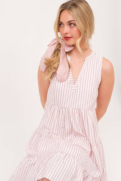 Pink Striped Midi Dress