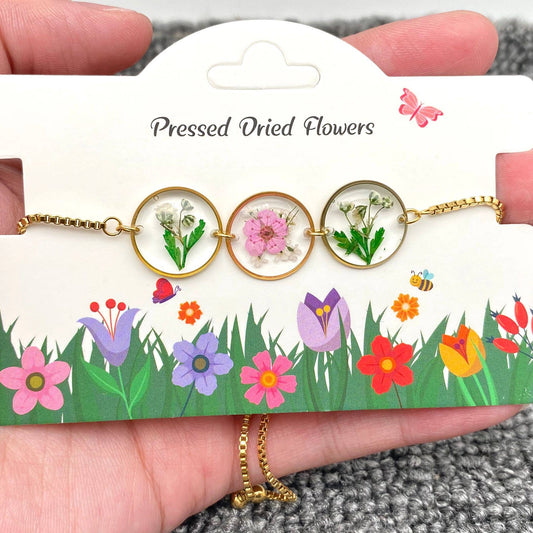 Floral Round Charm 18K Gold Plated Ajustable Bracelet