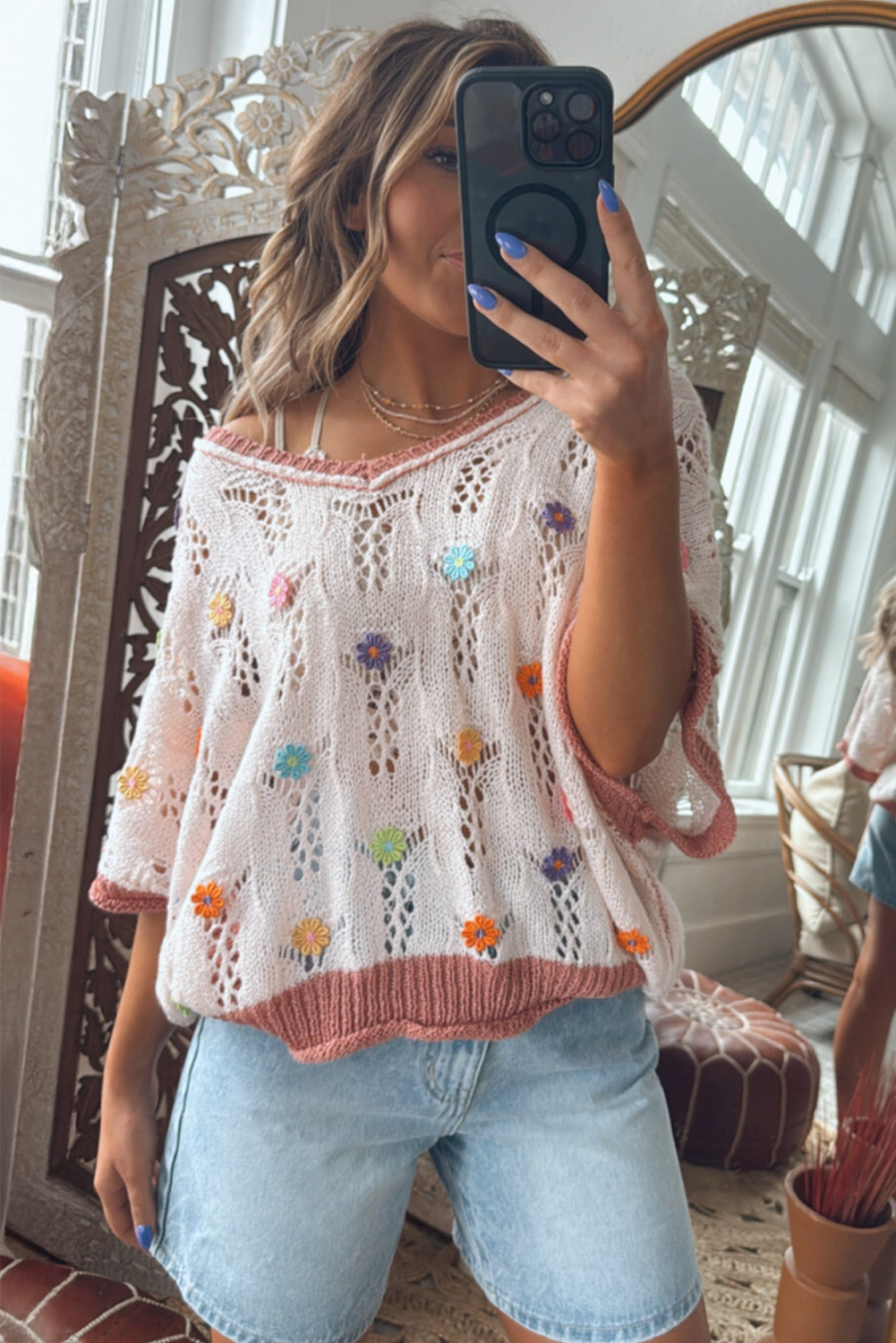 Delicacy Embroidered Flower Sweater