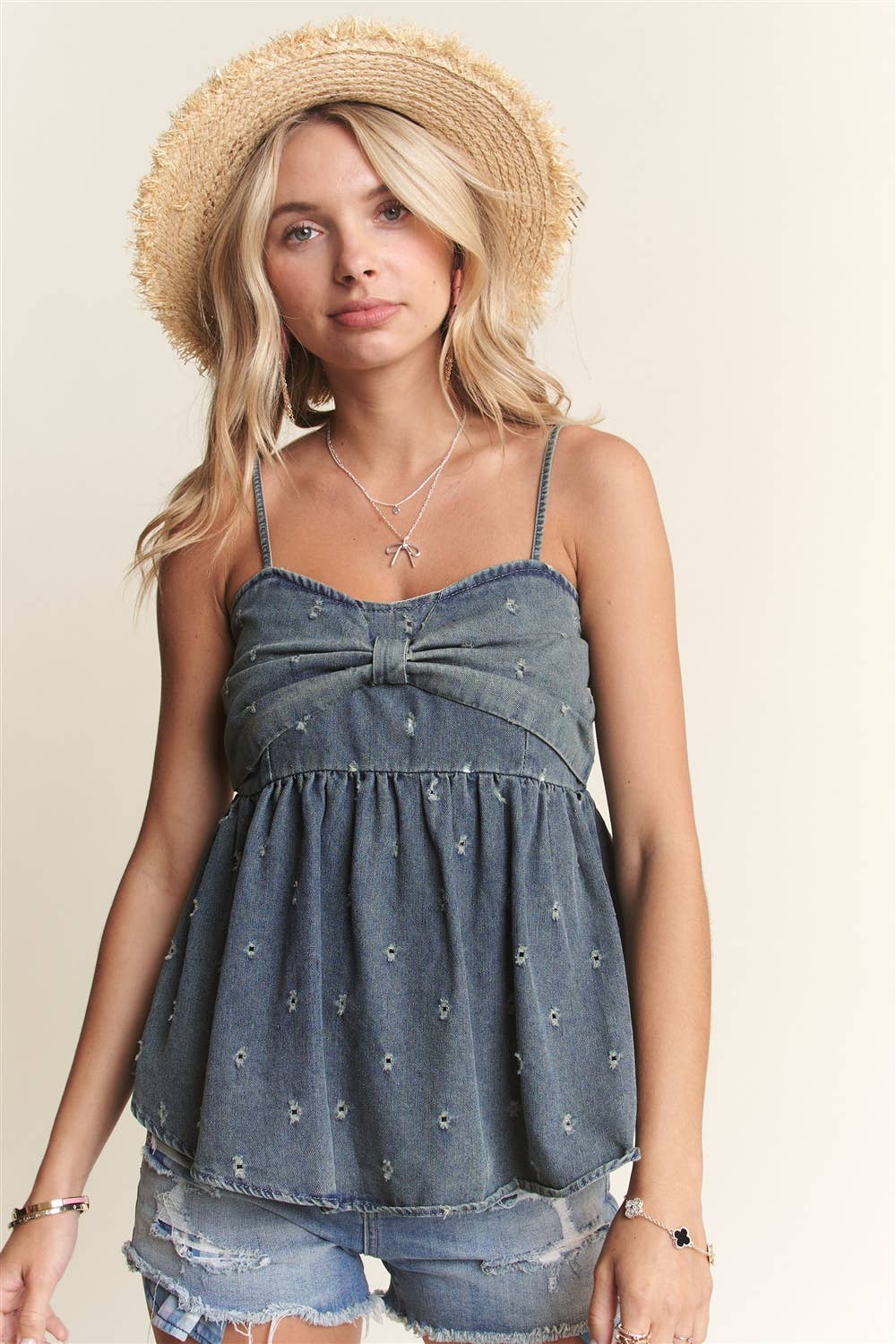 BOW ACCEN DENIM TOP